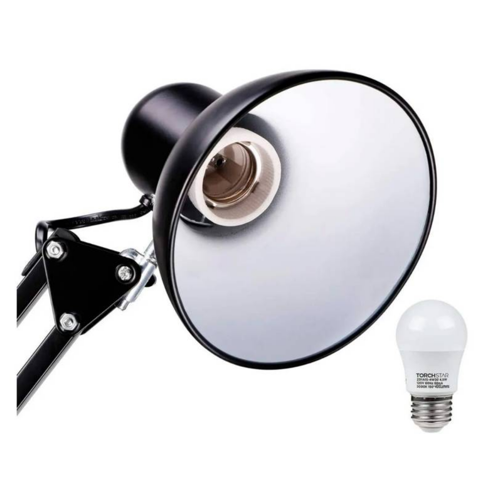 Lámpara Escritorio Brazo Flexible Articulado Bombillo LED E27 Negra