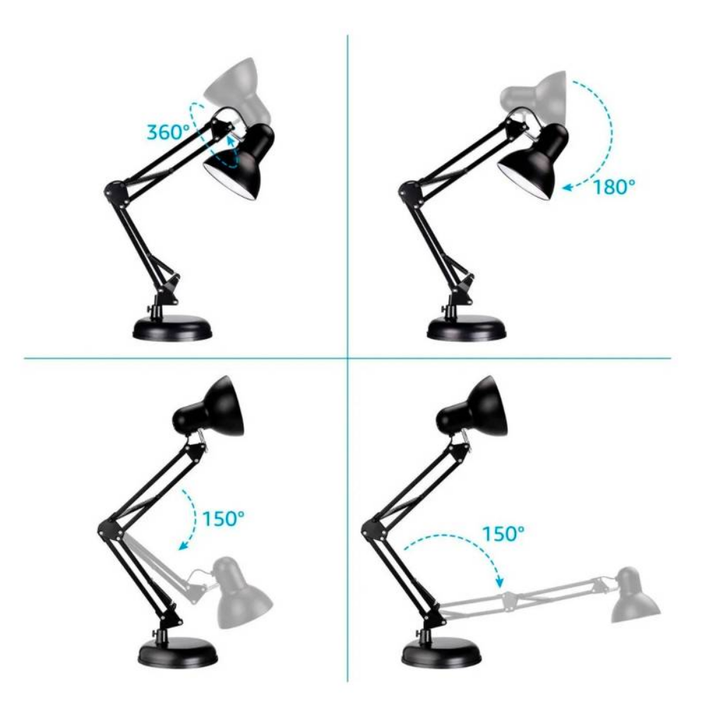 Lámpara Escritorio Brazo Flexible Articulado Bombillo LED E27 Negra
