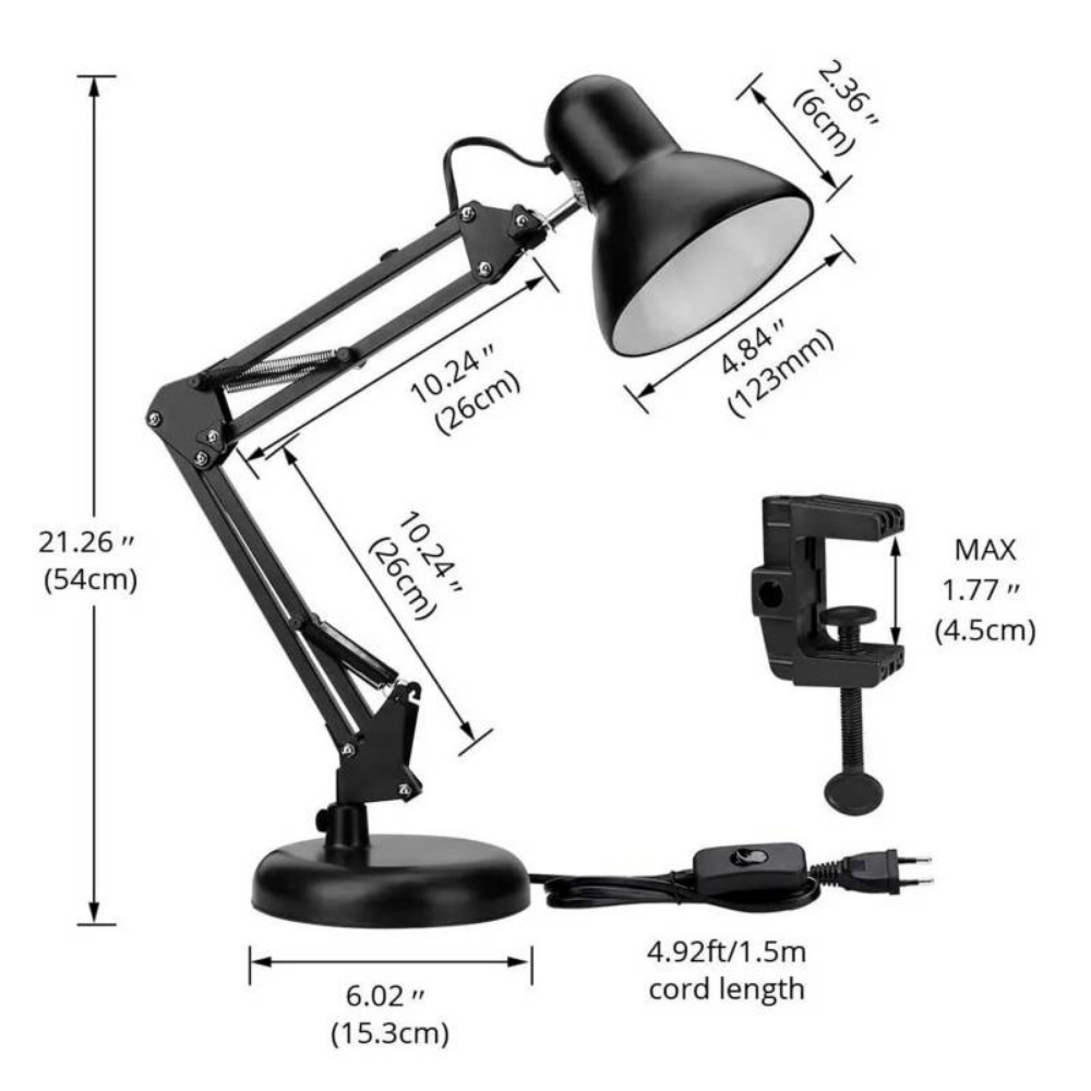 Lámpara Escritorio Brazo Flexible Articulado Bombillo LED E27 Negra