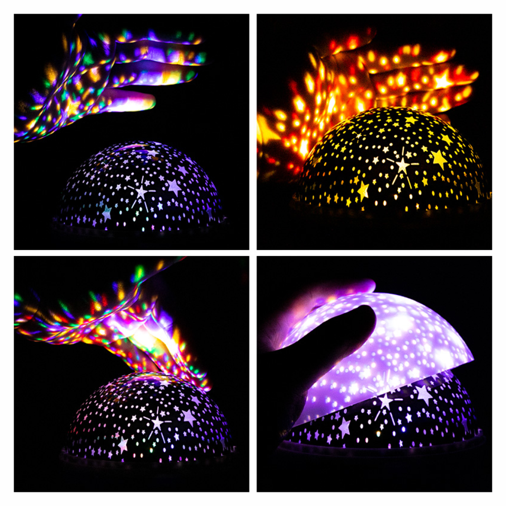 Lámpara Proyector Estrellas Luna Giratoria LED RGB Luz Noche Niños USB