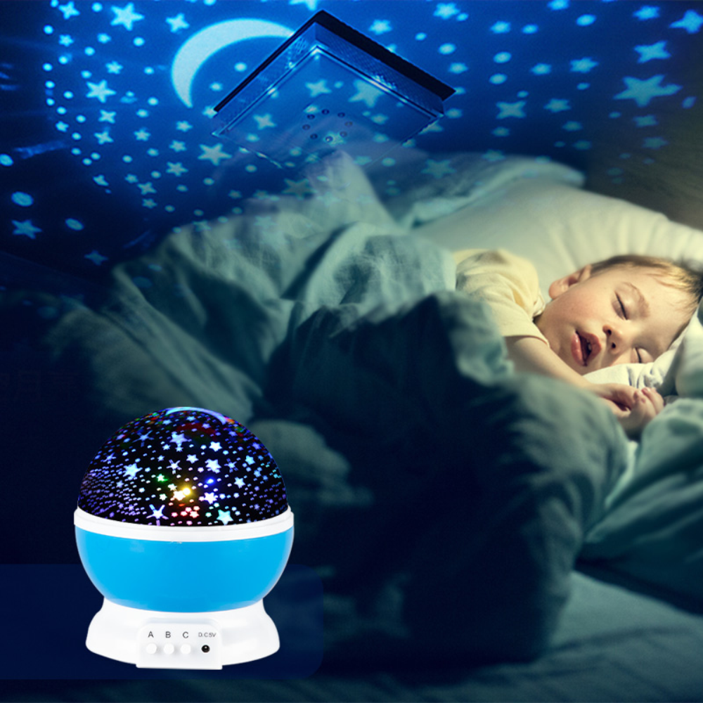 Lámpara Proyector Estrellas Luna Giratoria LED RGB Luz Noche Niños USB