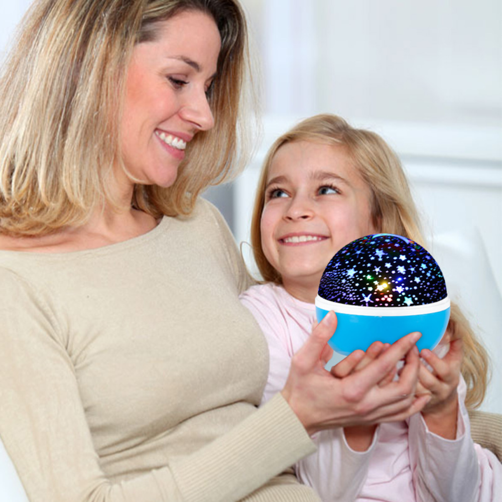 Lámpara Proyector Estrellas Luna Giratoria LED RGB Luz Noche Niños USB
