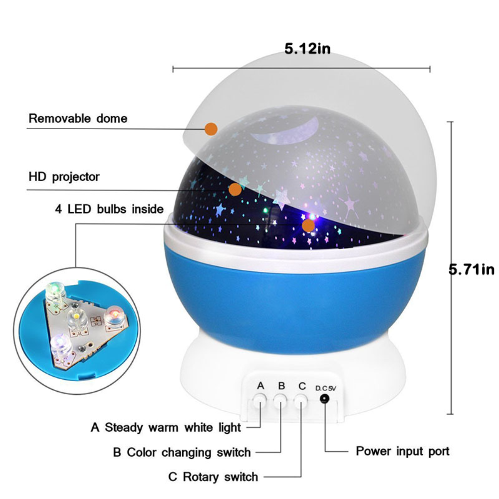 Lámpara Proyector Estrellas Luna Giratoria LED RGB Luz Noche Niños USB