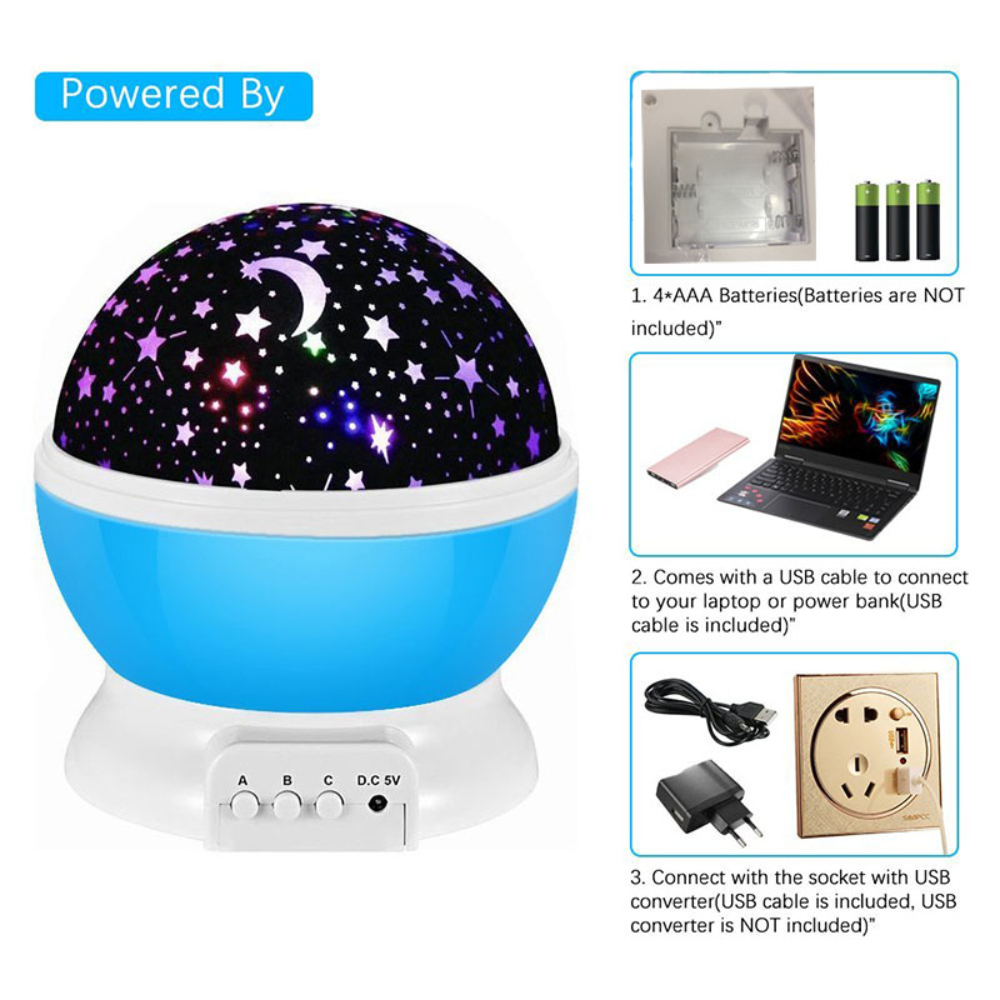 Lámpara Proyector Estrellas Luna Giratoria LED RGB Luz Noche Niños USB