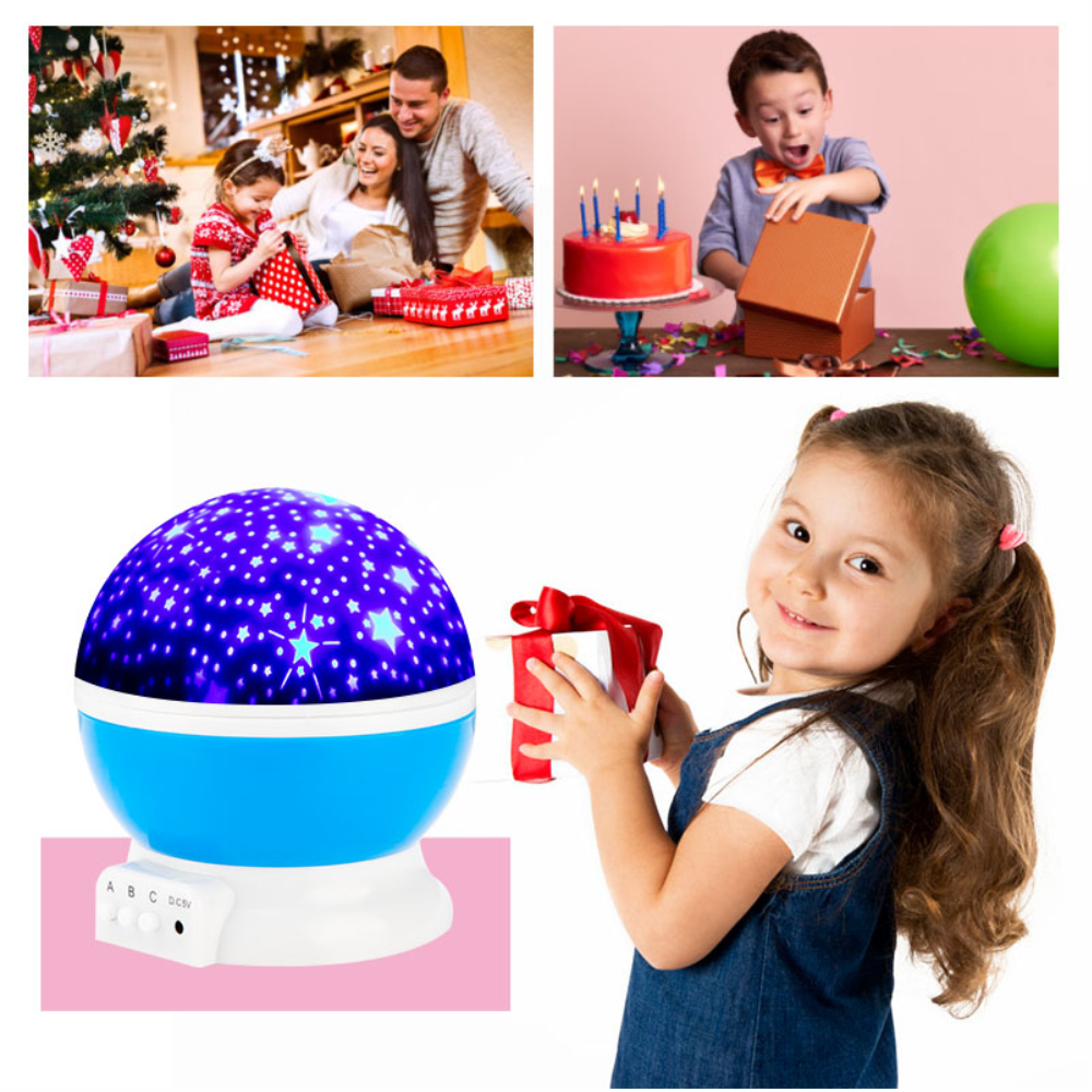 Lámpara Proyector Estrellas Luna Giratoria LED RGB Luz Noche Niños USB