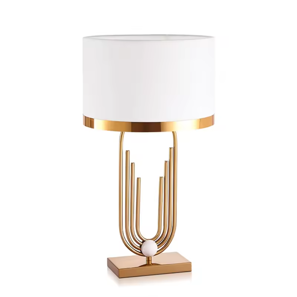 Lámpara Mesa Minimalista Lujo Base Mármol Pantalla Tela 58cm E14