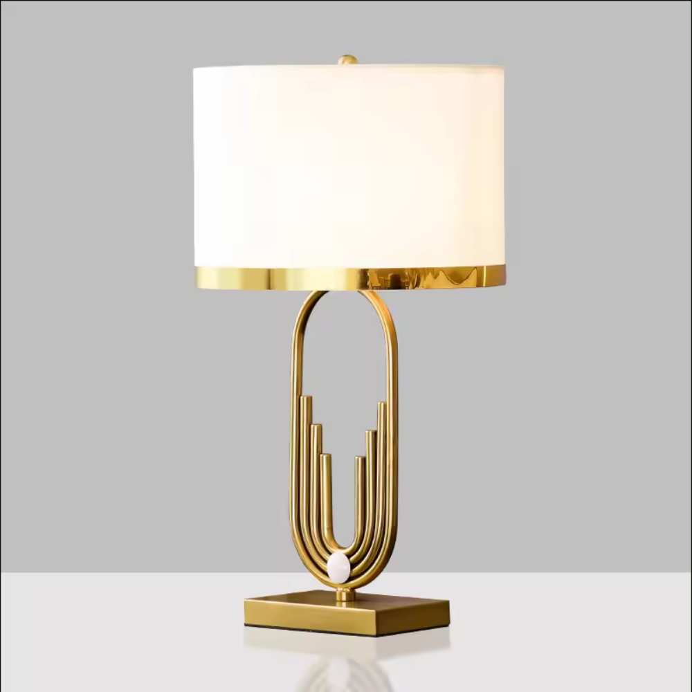 Lámpara Mesa Minimalista Lujo Base Mármol Pantalla Tela 58cm E14