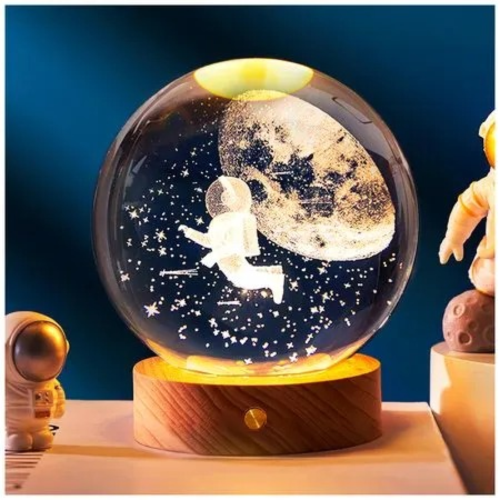 Lámpara Esfera Cristal 3D Luna Astronauta RGB Recargable 7 Colores