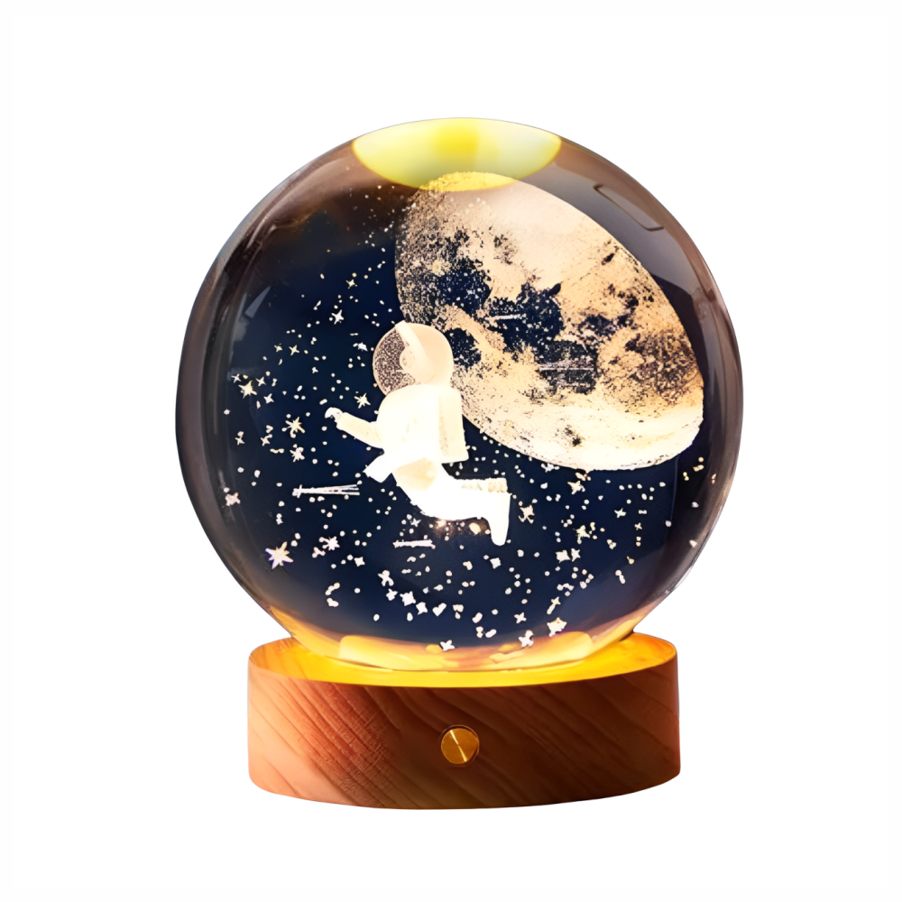 Lámpara Esfera Cristal 3D Luna Astronauta RGB Recargable 7 Colores