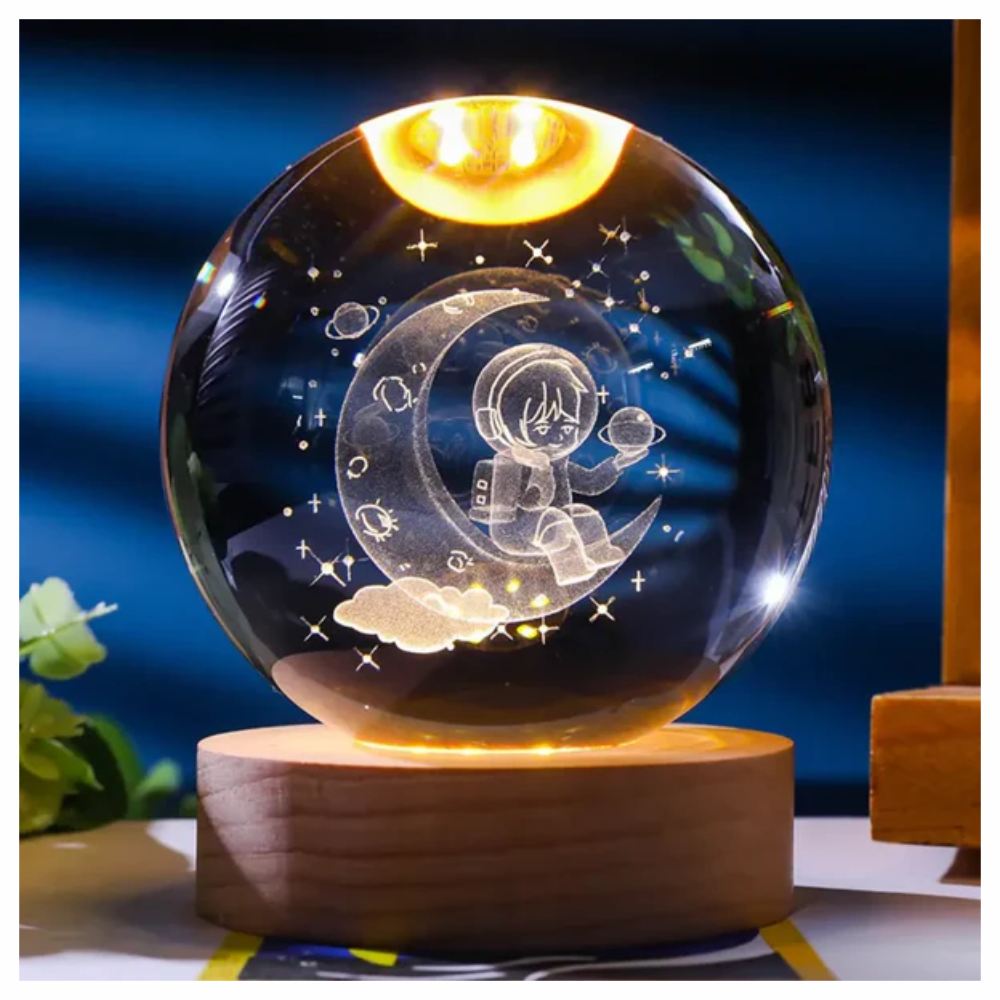Lámpara Esfera Cristal 3D Luna Astronauta RGB Recargable 7 Colores