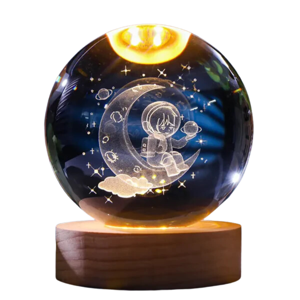 Lámpara Esfera Cristal 3D Luna Astronauta RGB Recargable 7 Colores