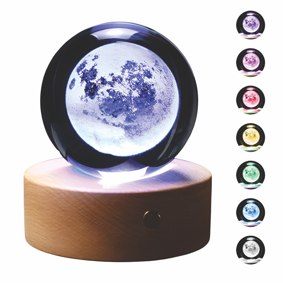 Lámpara Esfera Cristal 3D Luna Astronauta RGB Recargable 7 Colores