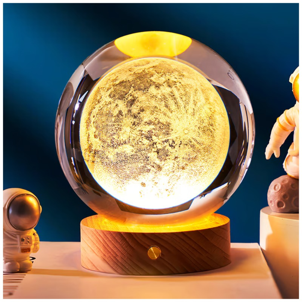 Lámpara Esfera Cristal 3D Luna Astronauta RGB Recargable 7 Colores