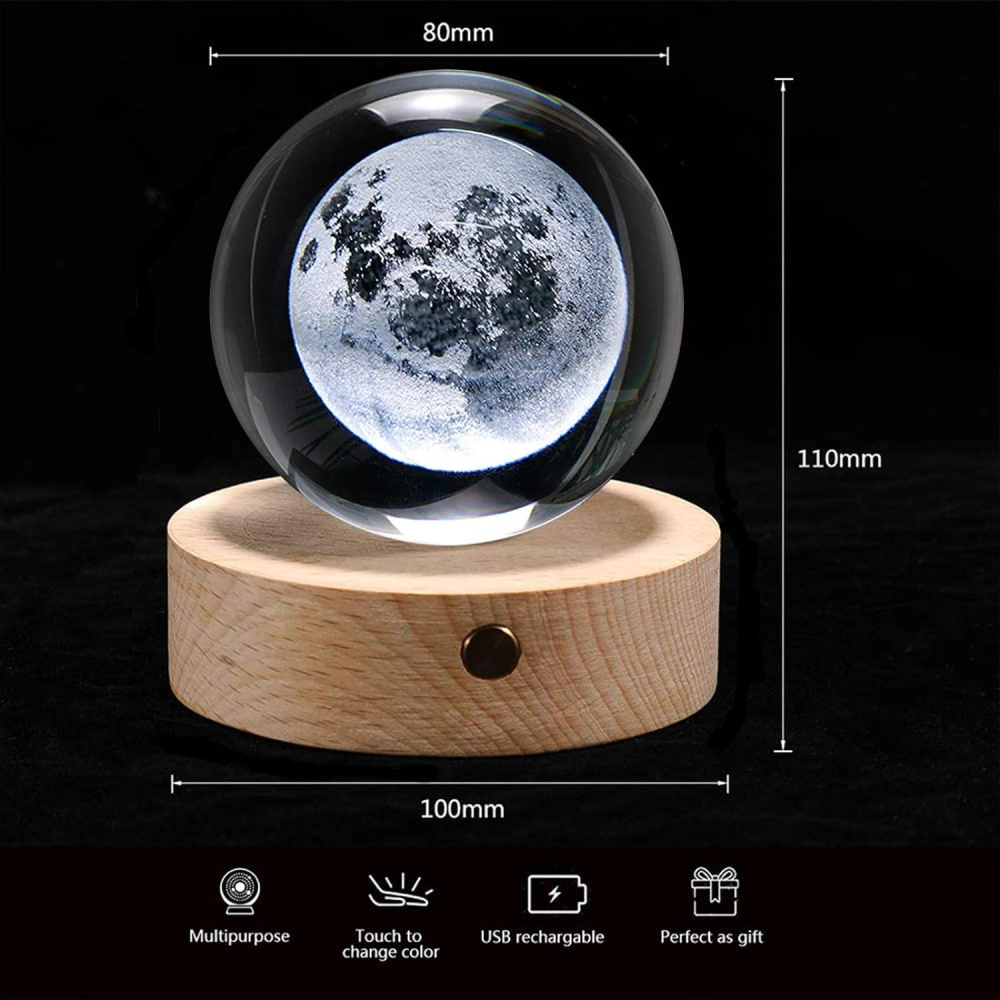 Lámpara Esfera Cristal 3D Luna Astronauta RGB Recargable 7 Colores