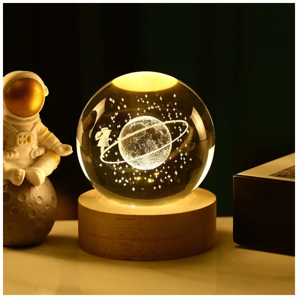 Lámpara Esfera Cristal 3D Luna Astronauta RGB Recargable 7 Colores