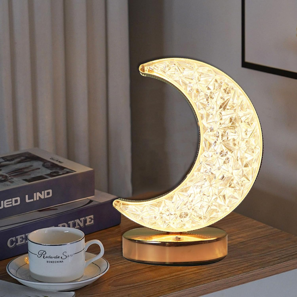 Lámpara Mesa Recargable Luna Acrílico 3 Tonos Táctil USB Tipo C Noche