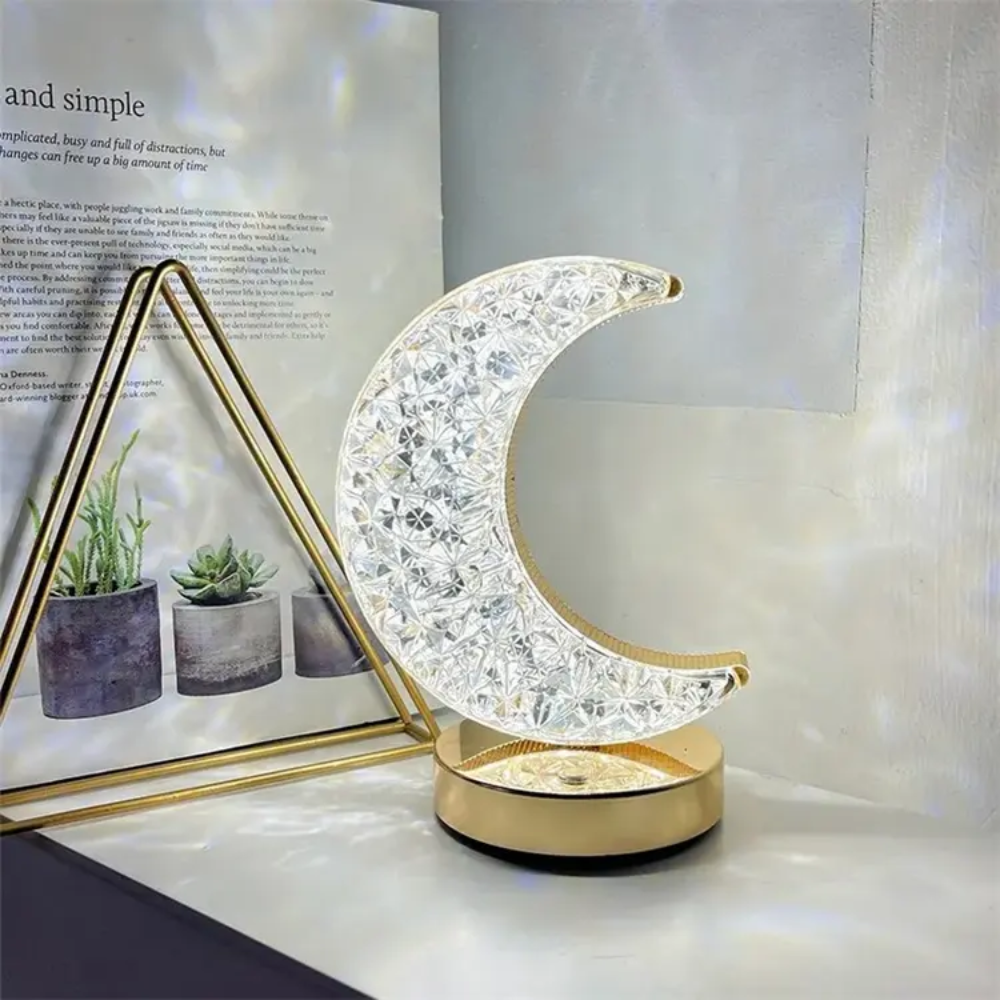 Lámpara Mesa Recargable Luna Acrílico 3 Tonos Táctil USB Tipo C Noche