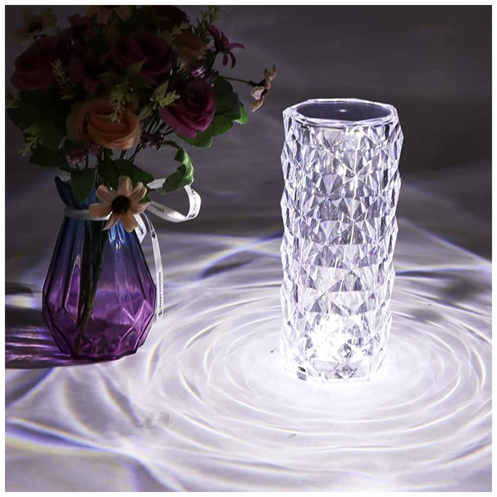 Lámpara Mesa Táctil Cristal Acrílico Diamante LED 3 Tonos Luz USB 5V