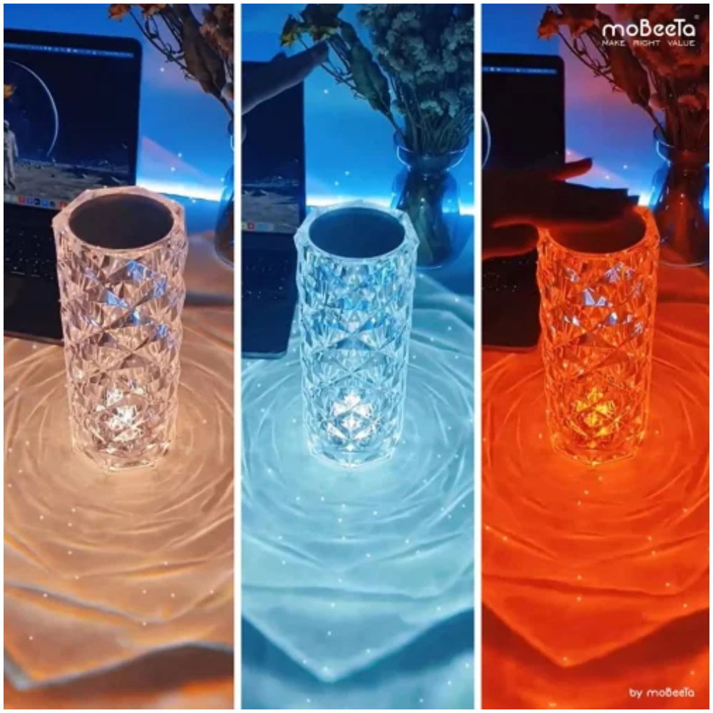 Lámpara Mesa Táctil Cristal Acrílico Diamante LED 3 Tonos Luz USB 5V