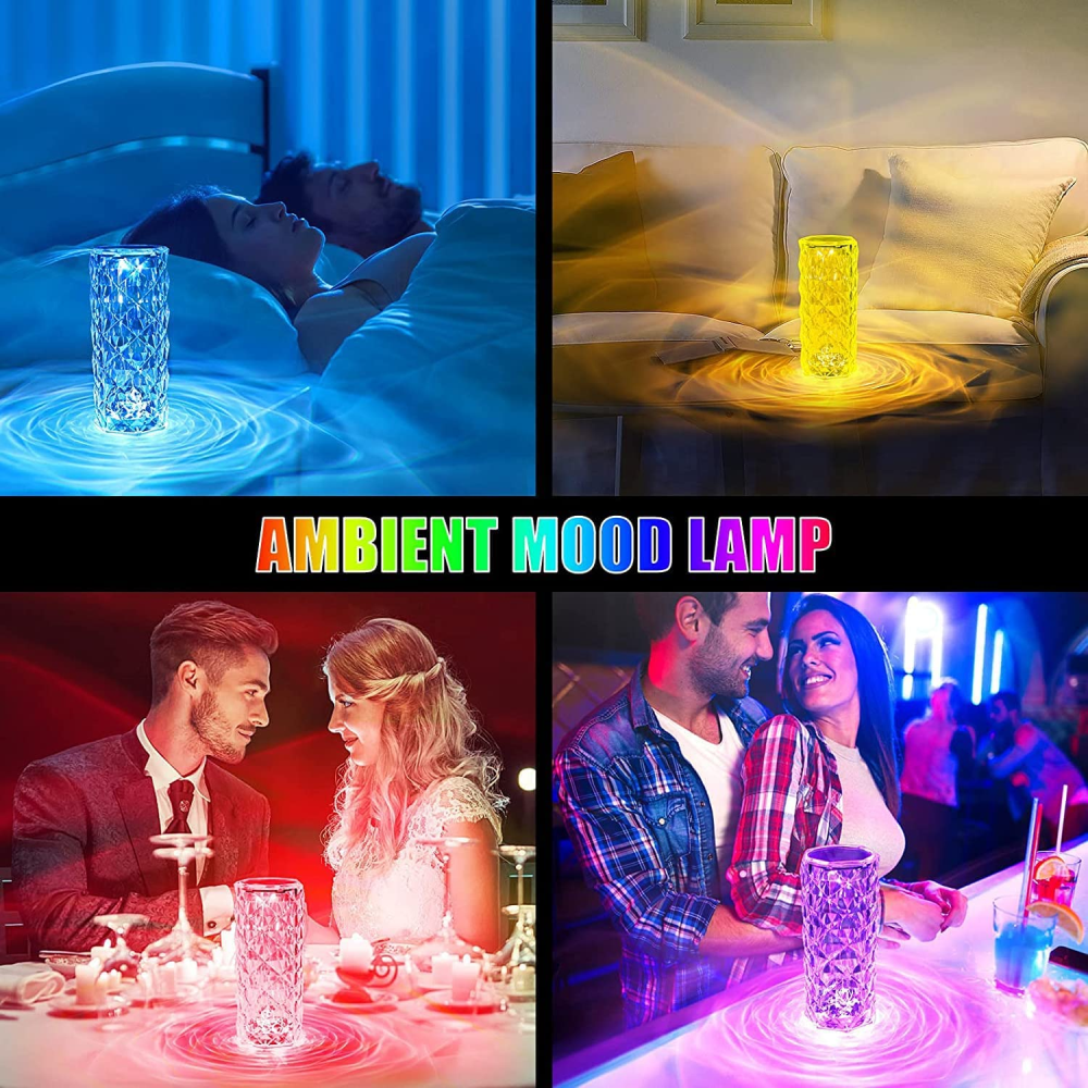 Lámpara Mesa Táctil Cristal Acrílico Diamante LED 3 Tonos Luz USB 5V