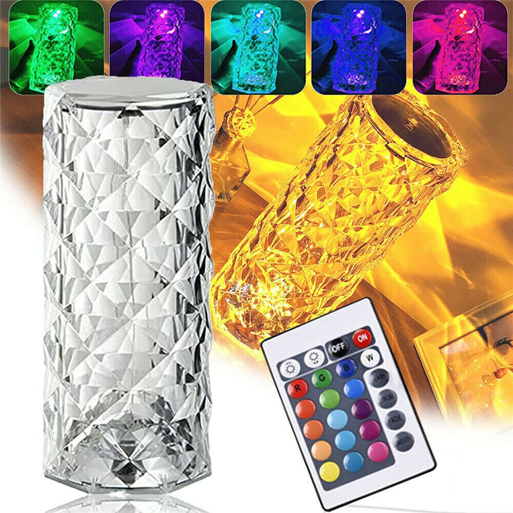 Lámpara Mesa Táctil Cristal Acrílico Diamante LED 3 Tonos Luz USB 5V