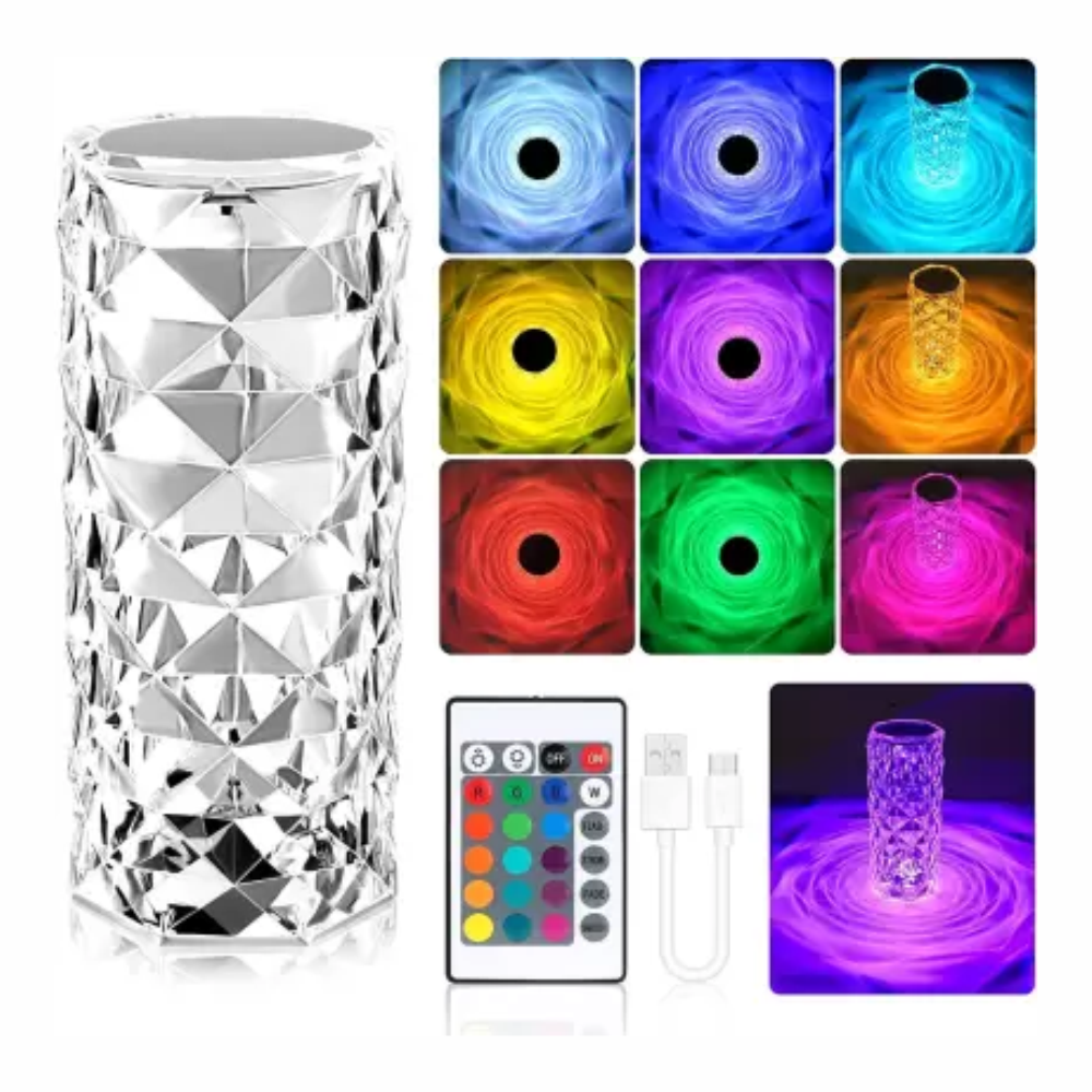 Lámpara Mesa Táctil Cristal Acrílico Diamante LED 3 Tonos Luz USB 5V