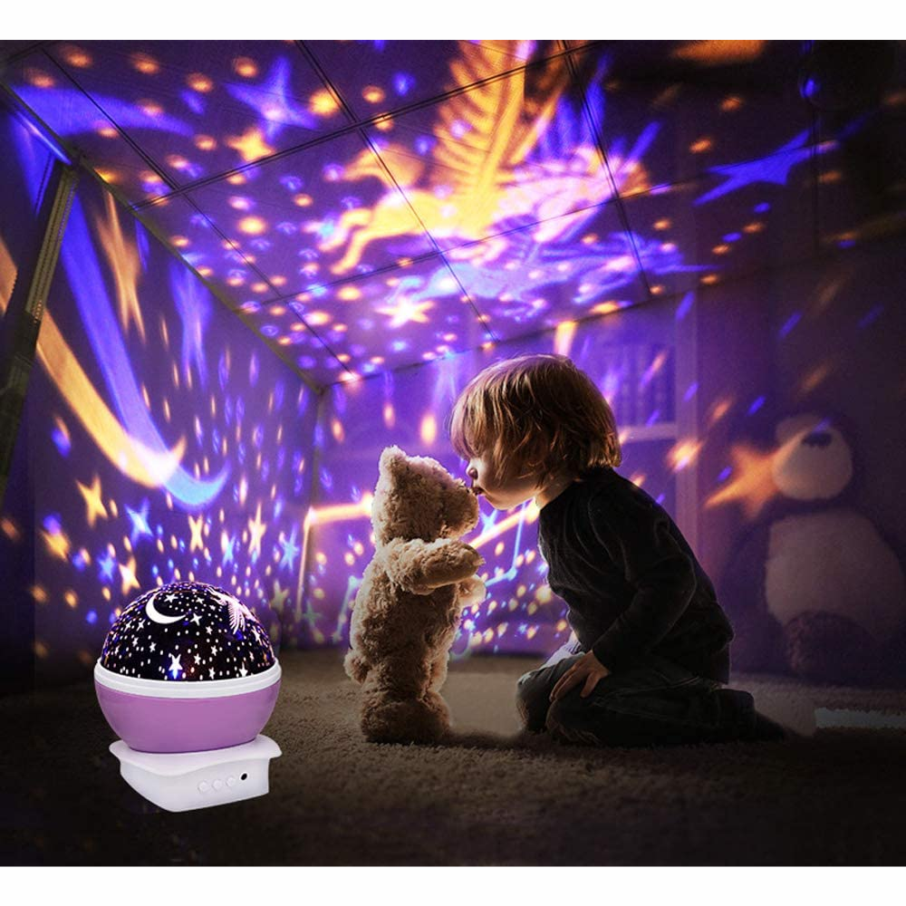 Lámpara Proyector Estrellas Luna Giratoria LED RGB Luz Noche Niños USB