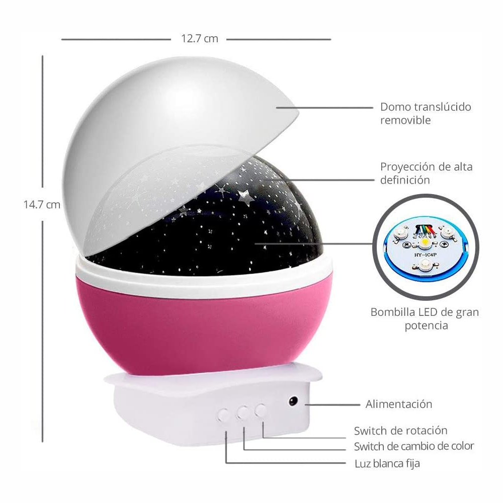 Lámpara Proyector Estrellas Luna Giratoria LED RGB Luz Noche Niños USB