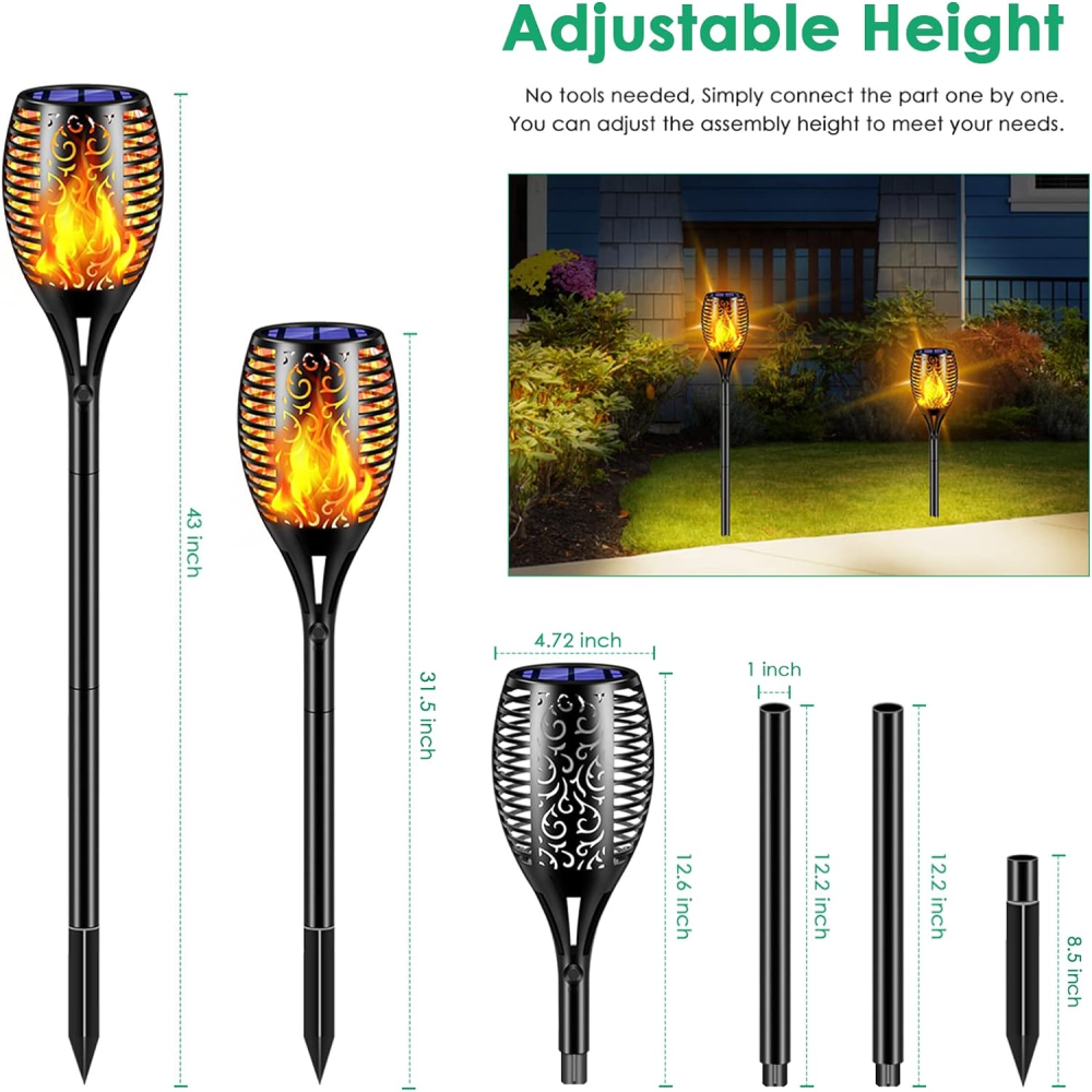 Lámpara Solar Antorcha Jardín Efecto Llama Fuego IP65 Exterior Estaca
