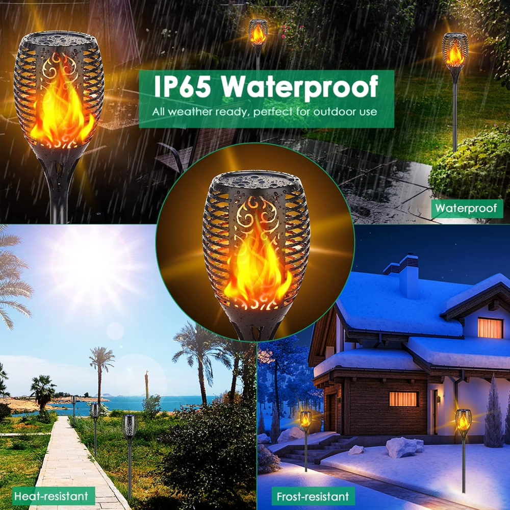 Lámpara Solar Antorcha Jardín Efecto Llama Fuego IP65 Exterior Estaca