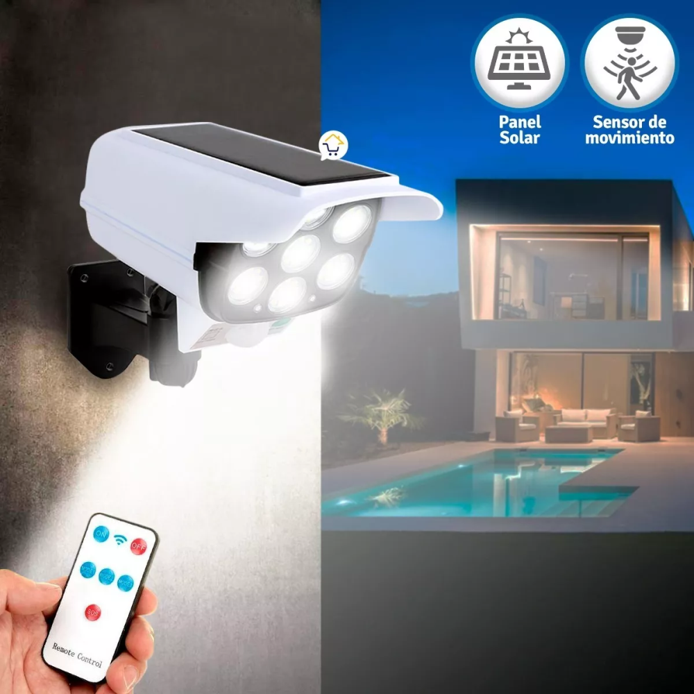 Lámpara Solar LED 77 SMD Sensor Movimiento Control Remoto IP65