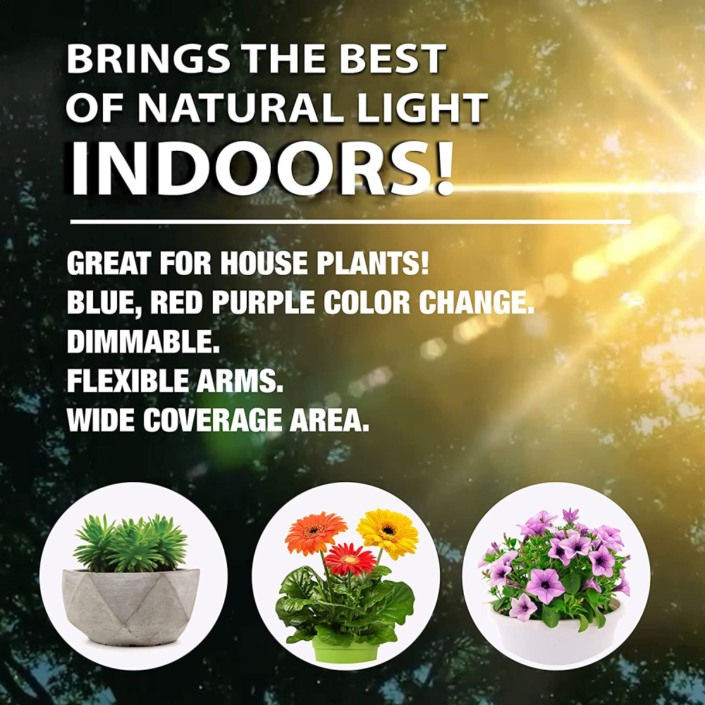 Lámpara LED Cultivo Plantas Interior Espectro Completo 3 Brazos Timer