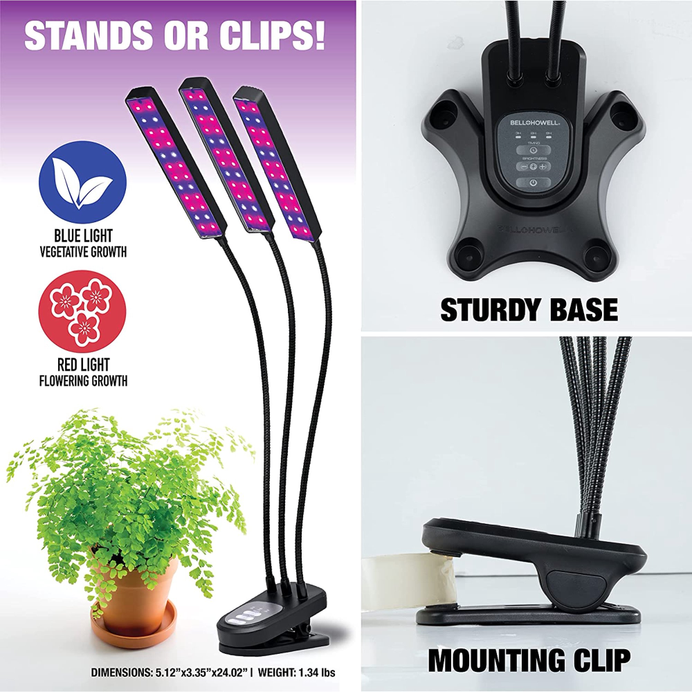 Lámpara LED Cultivo Plantas Interior Espectro Completo 3 Brazos Timer
