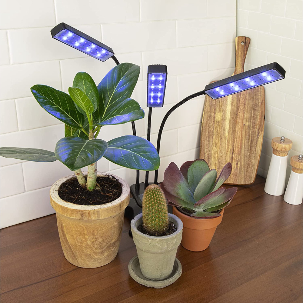 Lámpara LED Cultivo Plantas Interior Espectro Completo 3 Brazos Timer