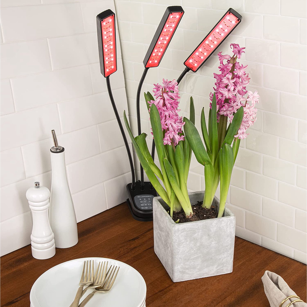 Lámpara LED Cultivo Plantas Interior Espectro Completo 3 Brazos Timer