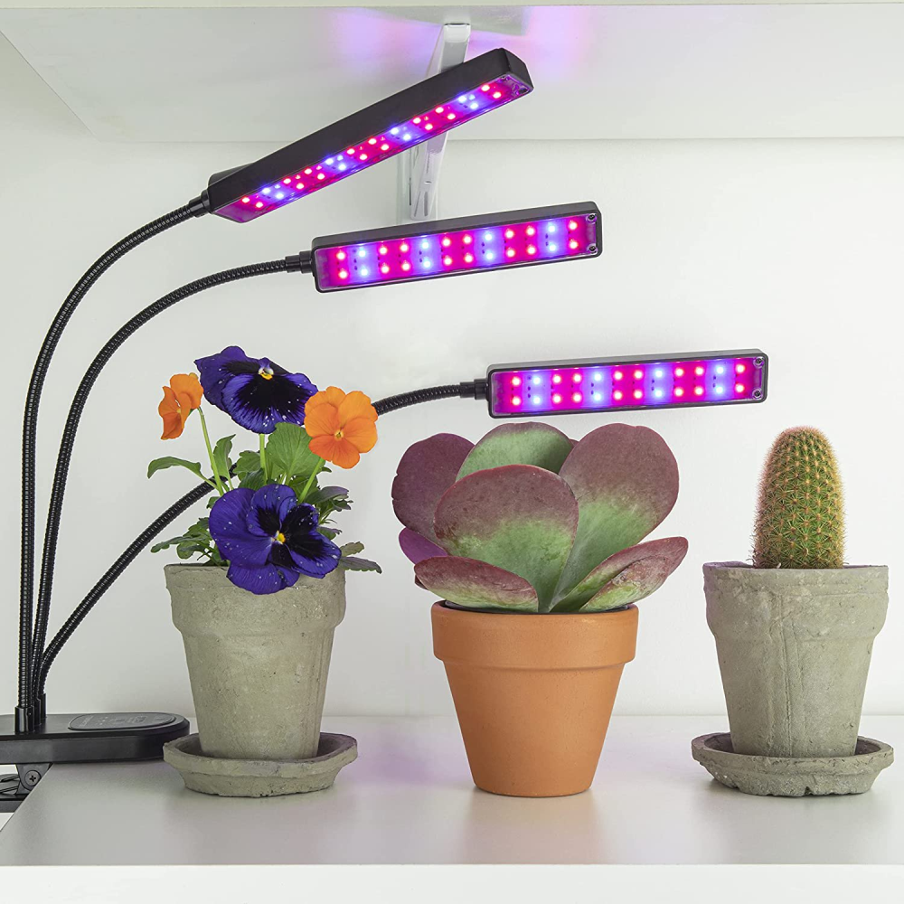Lámpara LED Cultivo Plantas Interior Espectro Completo 3 Brazos Timer