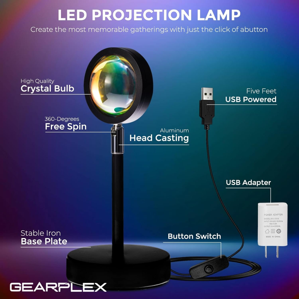 Lámpara Sunset RGB Efecto Atardecer Proyector Luz Decoración Fotos USB
