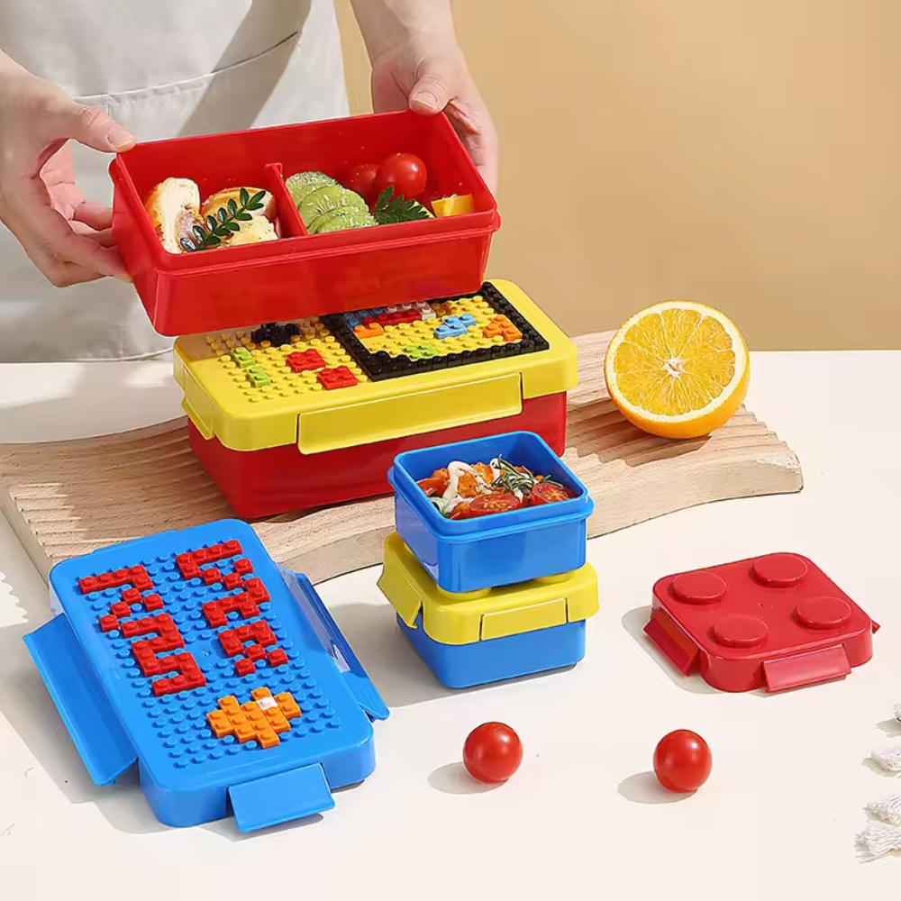 Lonchera Niños Bloques Armables Térmica Hermética Cubiertos Libre BPA