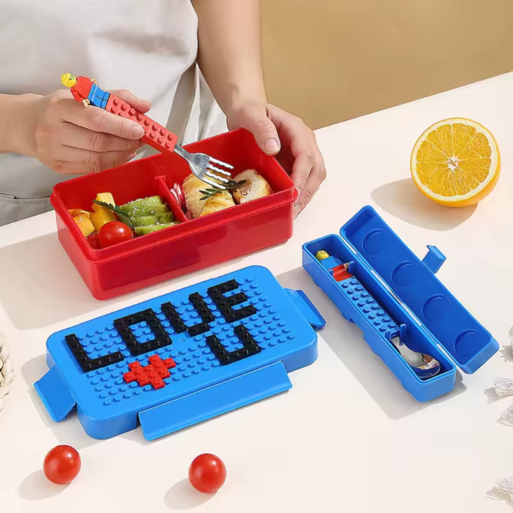 Lonchera Niños Bloques Armables Térmica Hermética Cubiertos Libre BPA