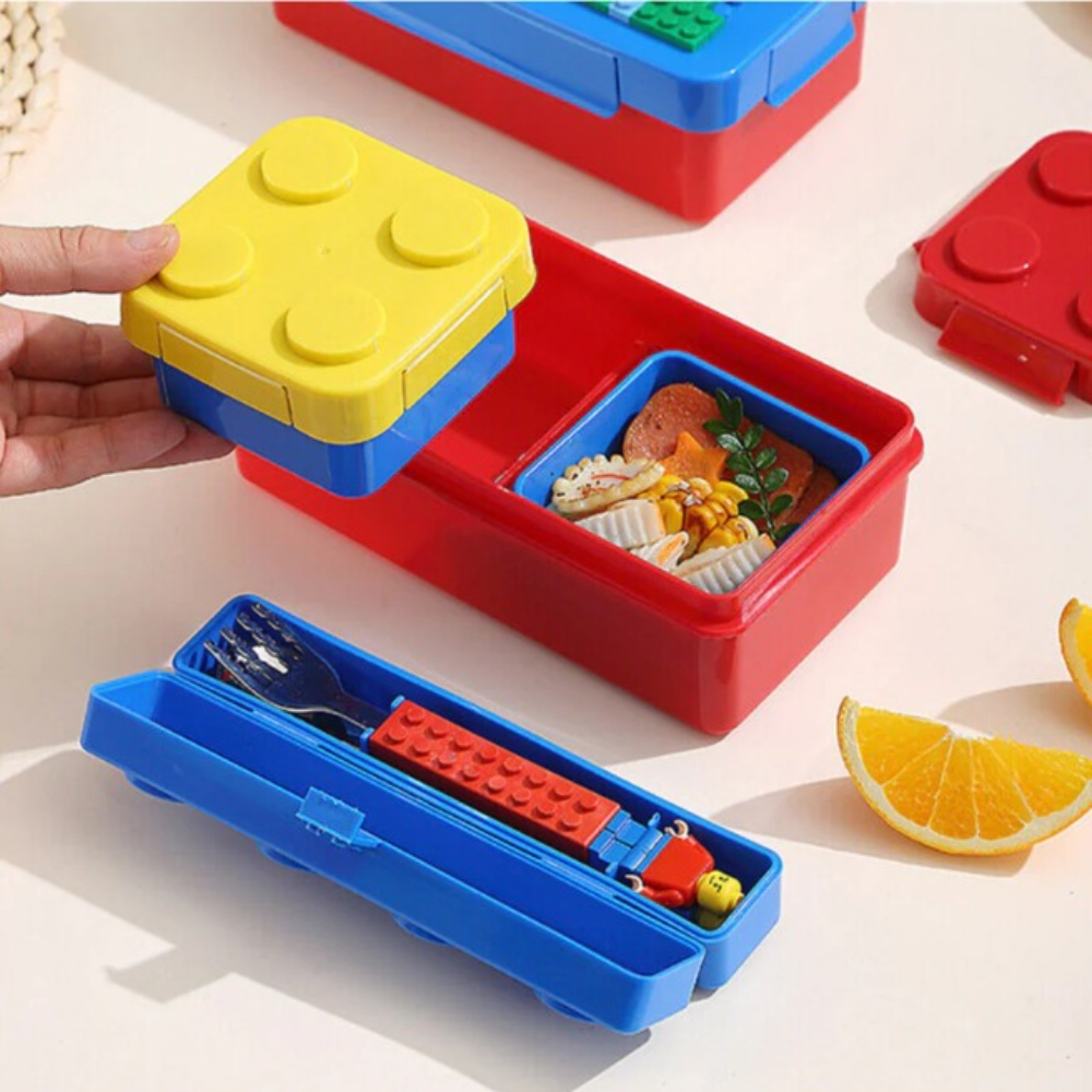 Lonchera Niños Bloques Armables Térmica Hermética Cubiertos Libre BPA