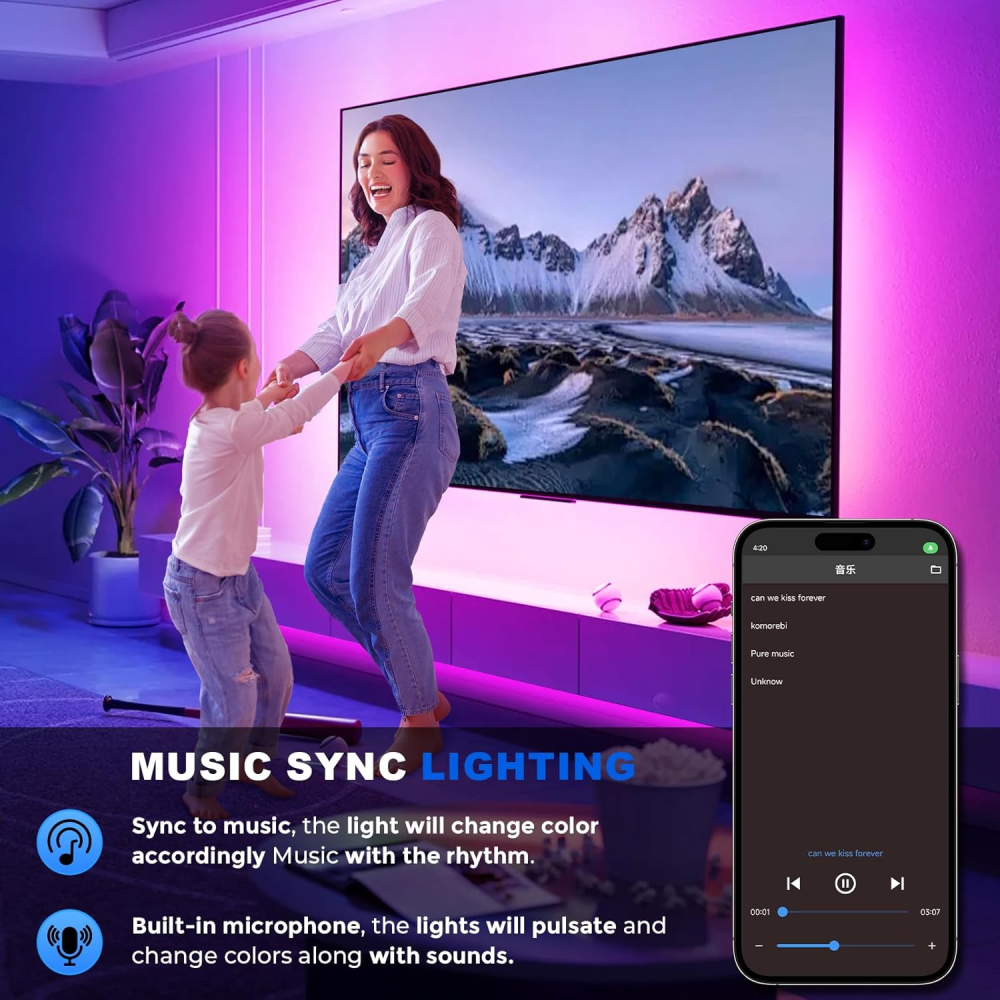 Tira Luz Neón LED RGB 5 Metros Rítmica App Control Remoto 44 Teclas