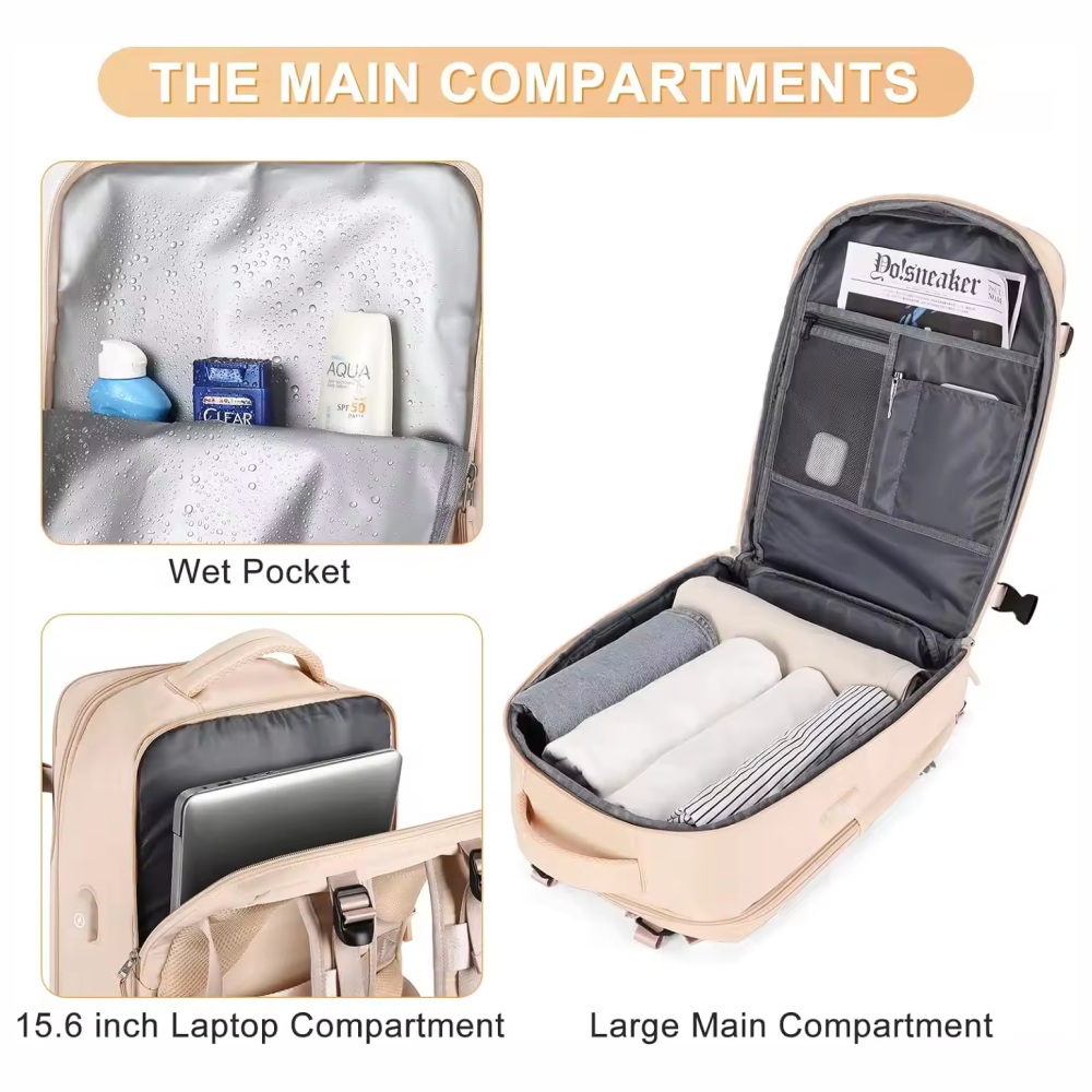 Maleta Mochila Viaje Cabina Impermeable Portátil 16 Bolsillo Zapatos