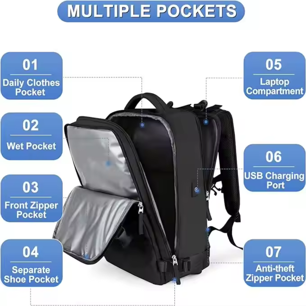 Maleta Mochila Viaje Cabina Impermeable Portátil 16 Bolsillo Zapatos
