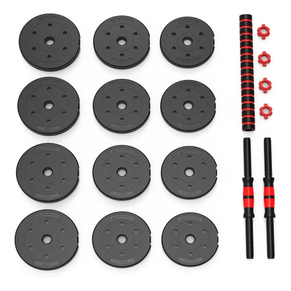 Kit Mancuernas 20kg Discos Termoforrados Barra Extensora Seguros