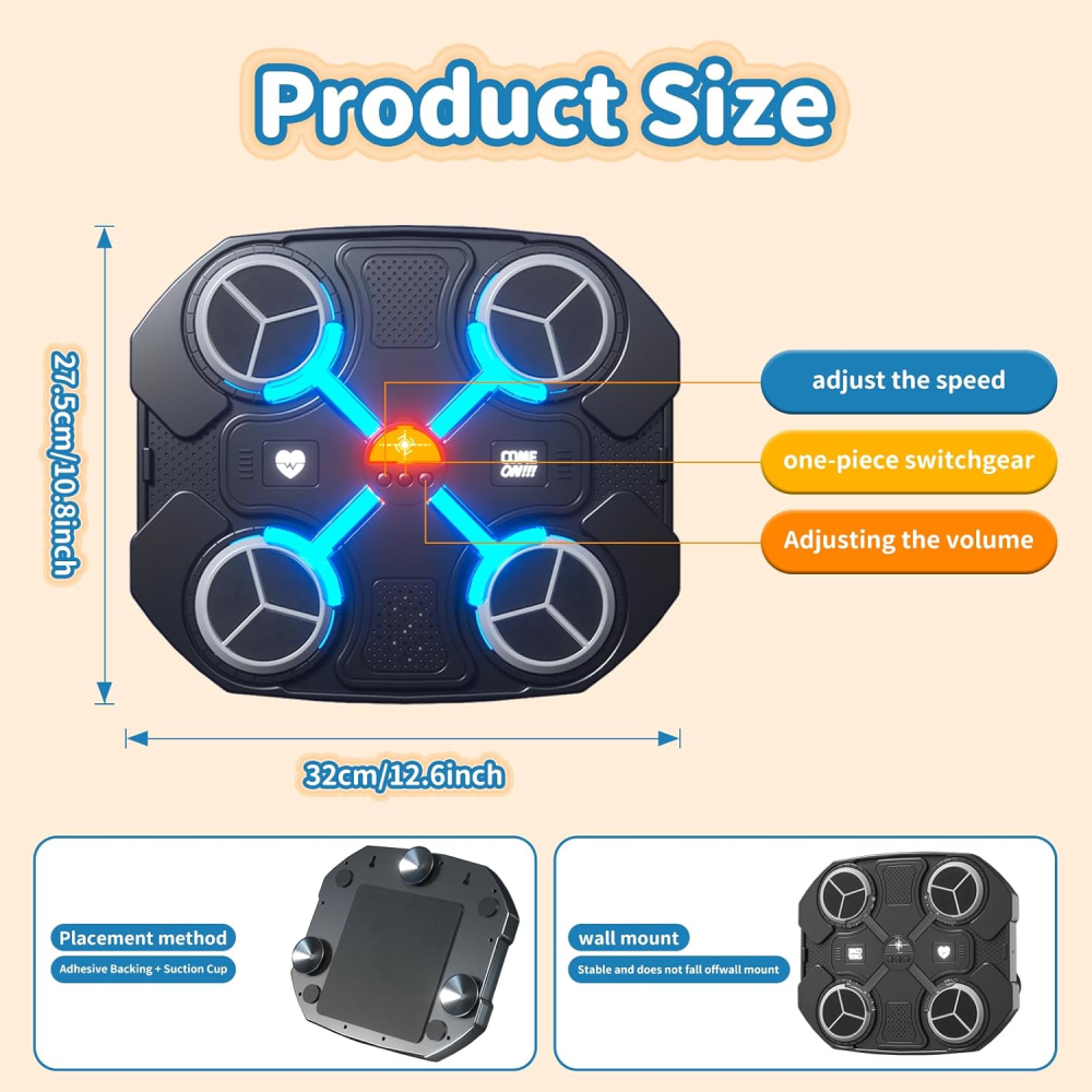 Máquina Boxeo Musical Niños Bluetooth LED Guantes Pared Juego Reflejos