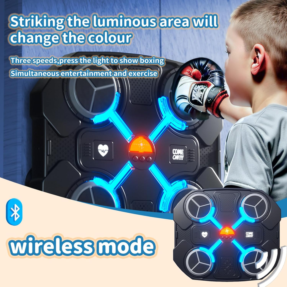 Máquina Boxeo Musical Niños Bluetooth LED Guantes Pared Juego Reflejos