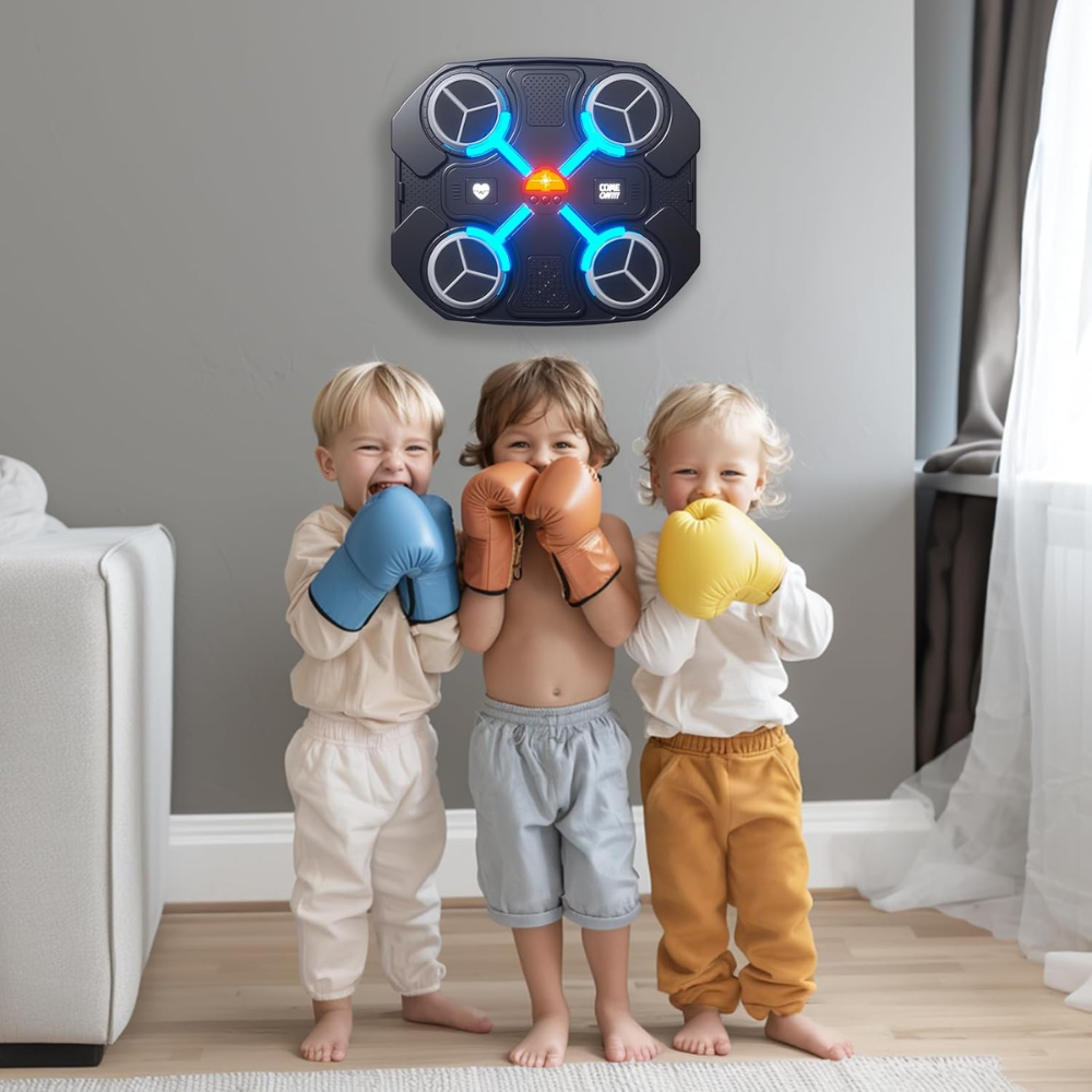 Máquina Boxeo Musical Niños Bluetooth LED Guantes Pared Juego Reflejos