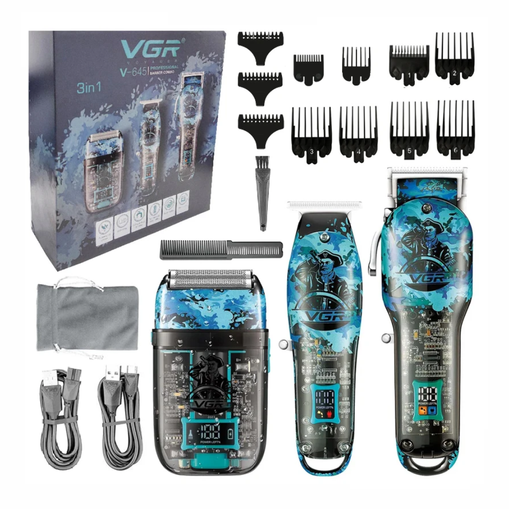 Combo VGR V-645 3x1 Máquina Peluquería Patillera Afeitadora Recargable