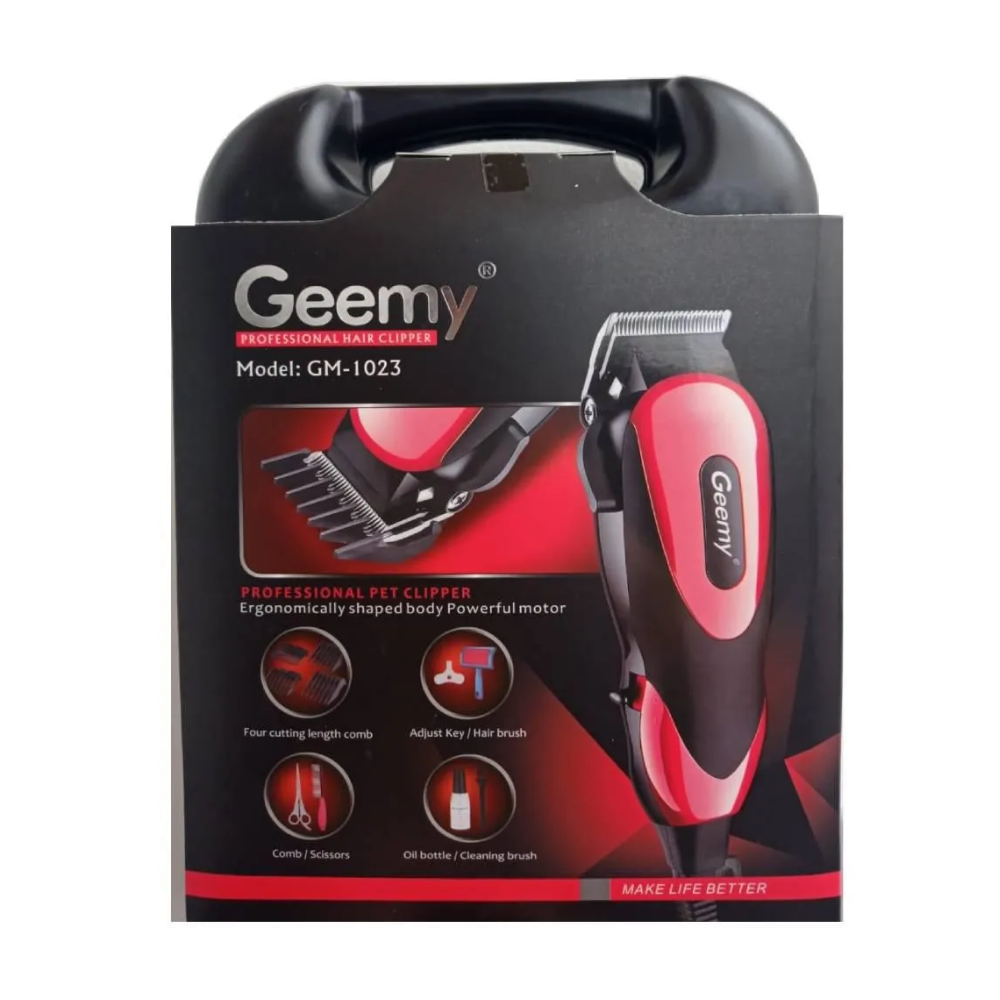 Máquina Peluquera Perros Gatos Geemy GM-1023 Kit Tijeras Peine Estuche