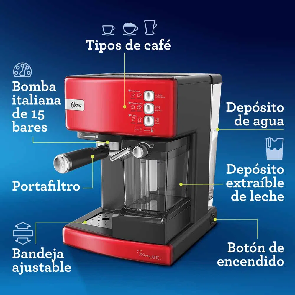 Cafetera Espresso Oster PrimaLatte 15 Bar Capuchino Latte Espumador